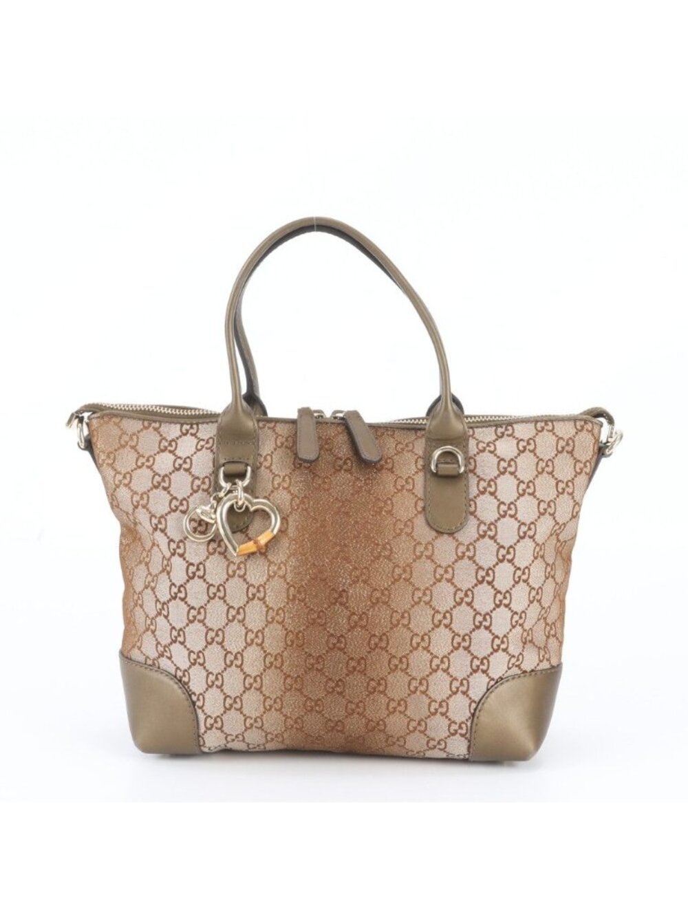 Gucci GG Canvas Heart Beat Leather Tote Bag Shoulder